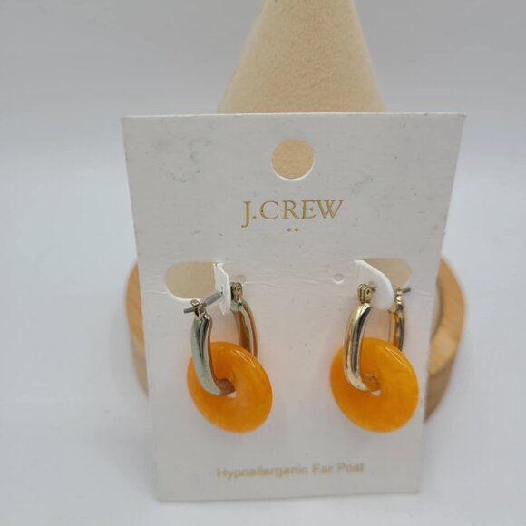J Crew Factory Silver Tone Huggie Hoops with Orange Discs NWT!  NEW! - Picture 4 of 6